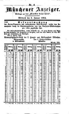 Münchener Anzeiger (Münchner neueste Nachrichten) Mittwoch 6. Januar 1864