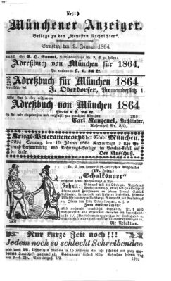 Münchener Anzeiger (Münchner neueste Nachrichten) Samstag 9. Januar 1864