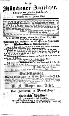 Münchener Anzeiger (Münchner neueste Nachrichten) Sonntag 10. Januar 1864