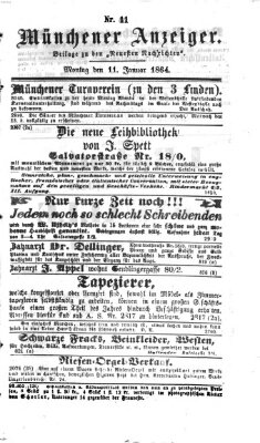 Münchener Anzeiger (Münchner neueste Nachrichten) Montag 11. Januar 1864