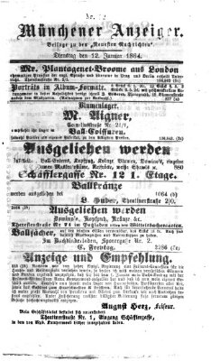 Münchener Anzeiger (Münchner neueste Nachrichten) Dienstag 12. Januar 1864