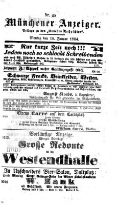 Münchener Anzeiger (Münchner neueste Nachrichten) Montag 18. Januar 1864