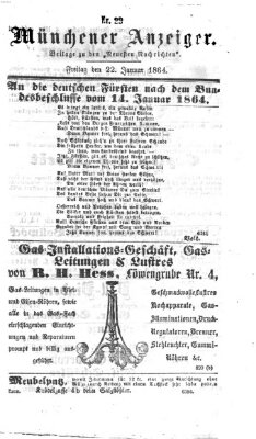 Münchener Anzeiger (Münchner neueste Nachrichten) Freitag 22. Januar 1864