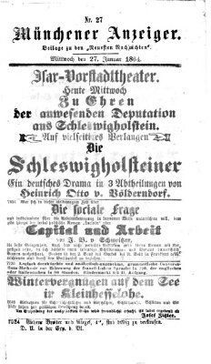 Münchener Anzeiger (Münchner neueste Nachrichten) Mittwoch 27. Januar 1864