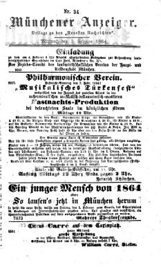 Münchener Anzeiger (Münchner neueste Nachrichten) Mittwoch 3. Februar 1864