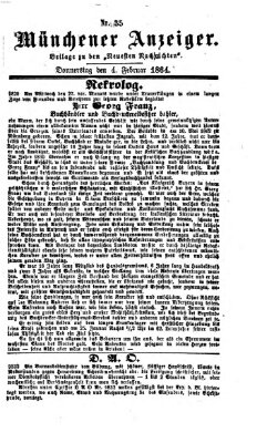 Münchener Anzeiger (Münchner neueste Nachrichten) Donnerstag 4. Februar 1864