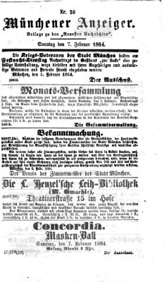 Münchener Anzeiger (Münchner neueste Nachrichten) Sonntag 7. Februar 1864