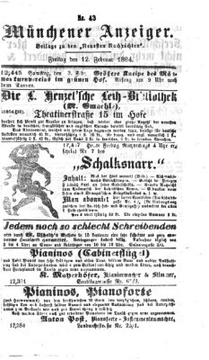 Münchener Anzeiger (Münchner neueste Nachrichten) Freitag 12. Februar 1864