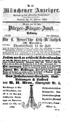 Münchener Anzeiger (Münchner neueste Nachrichten) Sonntag 14. Februar 1864