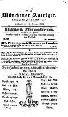 Münchener Anzeiger (Münchner neueste Nachrichten) Mittwoch 17. Februar 1864