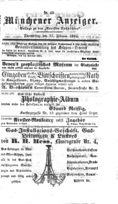 Münchener Anzeiger (Münchner neueste Nachrichten) Donnerstag 18. Februar 1864