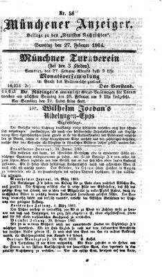 Münchener Anzeiger (Münchner neueste Nachrichten) Samstag 27. Februar 1864