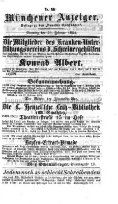 Münchener Anzeiger (Münchner neueste Nachrichten) Sonntag 28. Februar 1864