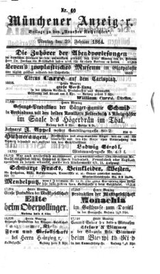 Münchener Anzeiger (Münchner neueste Nachrichten) Montag 29. Februar 1864