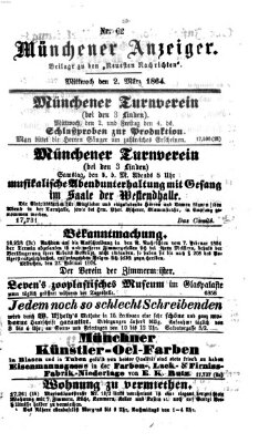 Münchener Anzeiger (Münchner neueste Nachrichten) Mittwoch 2. März 1864