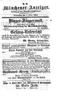 Münchener Anzeiger (Münchner neueste Nachrichten) Donnerstag 3. März 1864