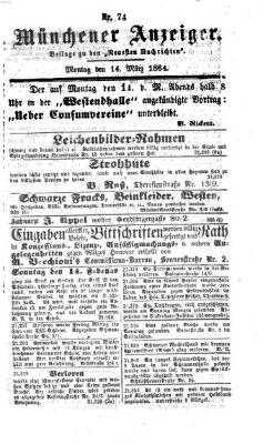 Münchener Anzeiger (Münchner neueste Nachrichten) Montag 14. März 1864