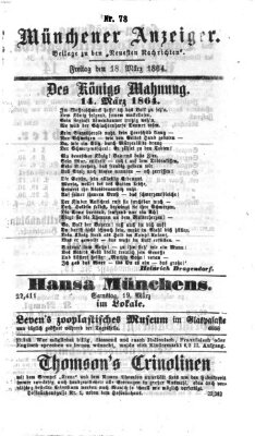 Münchener Anzeiger (Münchner neueste Nachrichten) Freitag 18. März 1864