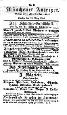 Münchener Anzeiger (Münchner neueste Nachrichten) Samstag 19. März 1864