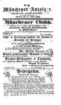 Münchener Anzeiger (Münchner neueste Nachrichten) Dienstag 22. März 1864