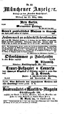 Münchener Anzeiger (Münchner neueste Nachrichten) Mittwoch 23. März 1864