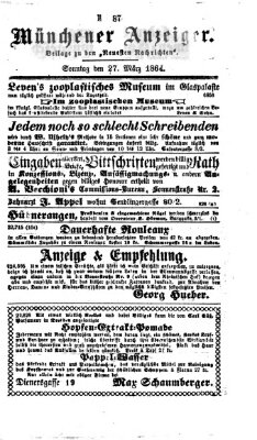 Münchener Anzeiger (Münchner neueste Nachrichten) Sonntag 27. März 1864