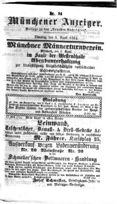 Münchener Anzeiger (Münchner neueste Nachrichten) Dienstag 5. April 1864