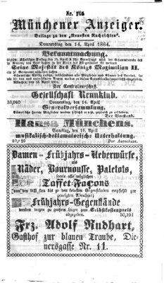 Münchener Anzeiger (Münchner neueste Nachrichten) Donnerstag 14. April 1864