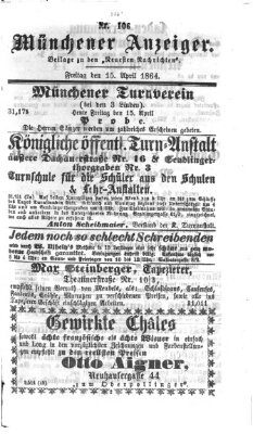 Münchener Anzeiger (Münchner neueste Nachrichten) Freitag 15. April 1864