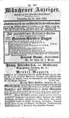 Münchener Anzeiger (Münchner neueste Nachrichten) Donnerstag 21. April 1864