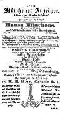 Münchener Anzeiger (Münchner neueste Nachrichten) Freitag 22. April 1864