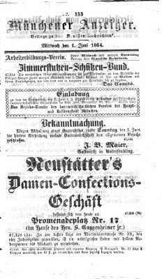 Münchener Anzeiger (Münchner neueste Nachrichten) Mittwoch 1. Juni 1864