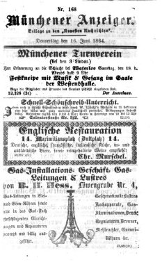 Münchener Anzeiger (Münchner neueste Nachrichten) Donnerstag 16. Juni 1864