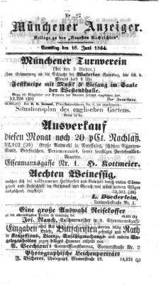 Münchener Anzeiger (Münchner neueste Nachrichten) Samstag 18. Juni 1864