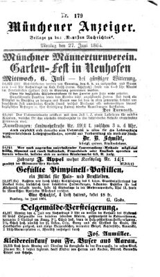 Münchener Anzeiger (Münchner neueste Nachrichten) Montag 27. Juni 1864