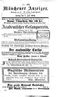 Münchener Anzeiger (Münchner neueste Nachrichten) Freitag 1. Juli 1864