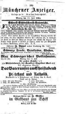 Münchener Anzeiger (Münchner neueste Nachrichten) Montag 11. Juli 1864