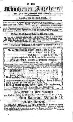 Münchener Anzeiger (Münchner neueste Nachrichten) Samstag 16. Juli 1864