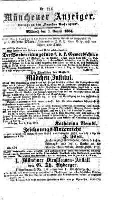 Münchener Anzeiger (Münchner neueste Nachrichten) Mittwoch 3. August 1864