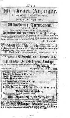 Münchener Anzeiger (Münchner neueste Nachrichten) Freitag 12. August 1864