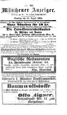 Münchener Anzeiger (Münchner neueste Nachrichten) Samstag 20. August 1864