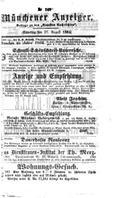 Münchener Anzeiger (Münchner neueste Nachrichten) Samstag 27. August 1864