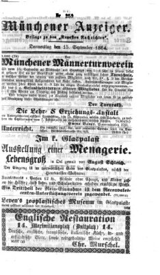 Münchener Anzeiger (Münchner neueste Nachrichten) Donnerstag 15. September 1864