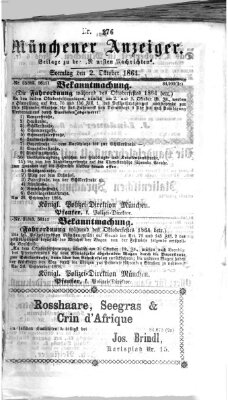 Münchener Anzeiger (Münchner neueste Nachrichten) Sonntag 2. Oktober 1864