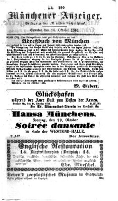 Münchener Anzeiger (Münchner neueste Nachrichten) Sonntag 16. Oktober 1864