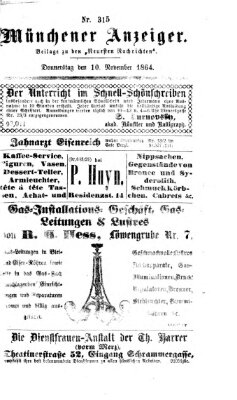 Münchener Anzeiger (Münchner neueste Nachrichten) Donnerstag 10. November 1864