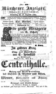 Münchener Anzeiger (Münchner neueste Nachrichten) Donnerstag 15. Dezember 1864