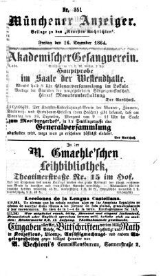 Münchener Anzeiger (Münchner neueste Nachrichten) Freitag 16. Dezember 1864