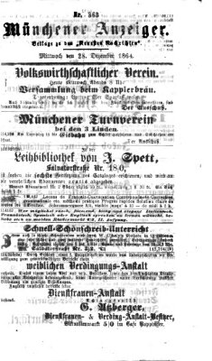 Münchener Anzeiger (Münchner neueste Nachrichten) Mittwoch 28. Dezember 1864