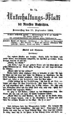 Neueste Nachrichten aus dem Gebiete der Politik. Unterhaltungs-Blatt der Neuesten Nachrichten (Münchner neueste Nachrichten) Donnerstag 15. September 1864